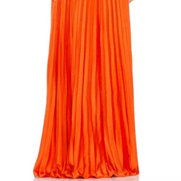 MAC DUGGAL 26590 PLEATED HIGH NECK RAGLAN LONG SLEEVE SUNSET THIGH SLIT GOWN  8 - Picture 5 of 5